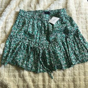 Zara Floral Print Mid-Green Skort with Drawstring Waist